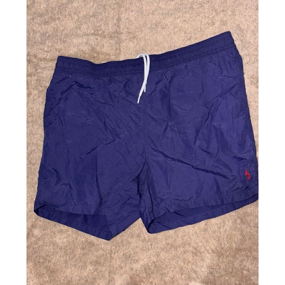 Nice Vintage Polo Ralph Lauren NAVY BLUE WITH  red LOGO swim Shorts - large Good - Picture 6 of 7